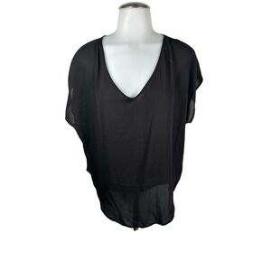 Women's Lush Black V-Neck High Low Hem Flowy Blouse Top Size Medium